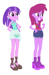 Size: 397x610 | Tagged: safe, artist:berrypunchrules, amethyst star, berry punch, berryshine, sparkler, equestria girls, background human, belly button, clothes, cute, denim, equestria girls-ified, high heels, midriff, shoes, shorts, simple background, skirt, transparent background