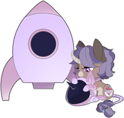 Size: 1000x951 | Tagged: safe, alternate version, artist:curiouskeys, oc, oc only, oc:curious keys, oc:poniranger, pony, unicorn, alter ego, chibi, clothes, costume, cutiemark swap, disguise, helmet, hero, hinny, simple background, solo, space, spaceship, spacesuit, sticker, transparent background