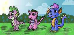 Size: 1767x831 | Tagged: safe, artist:quacksquared, master kenbroath gilspotten heathspike, spike, spike (g1), dragon, g1, g3, generational dragondox, generational ponidox