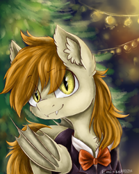 Size: 4000x5000 | Tagged: safe, artist:batponyoc, artist:emi~ket, oc, oc only, oc:batmiller, bat pony, pony, absurd resolution, clothes, solo, suit, tree