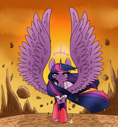 Size: 1300x1400 | Tagged: safe, artist:taligintou, twilight sparkle, twilight sparkle (alicorn), alicorn, pony, desert, looking at you, solo, spread wings