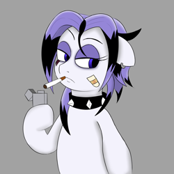 Size: 2000x2000 | Tagged: safe, artist:gusty glade, oc, oc only, oc:freebase, pony, bipedal, cigarette, collar, ear piercing, edgy, lighter, piercing, smoking, solo