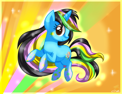 Size: 1580x1224 | Tagged: safe, artist:iheartjapan789, oc, oc only, oc:andrea, pony, unicorn, female, mare, rainbow power, solo