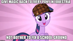 Size: 888x499 | Tagged: safe, edit, edited screencap, screencap, twilight sparkle, pony, crusaders of the lost mark, twilight's kingdom, advice meme, exploitable meme, female, hat, mare, meme, scumbag hat, scumbag twilight, truth