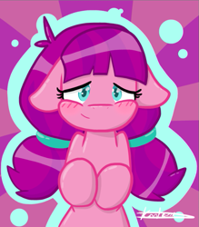 Size: 595x680 | Tagged: safe, artist:kartase-ed, lily longsocks, blushing, female, filly, floppy ears, solo