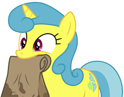 Size: 3828x3001 | Tagged: safe, artist:cloudyglow, lemon hearts, pony, unicorn, trade ya, .ai available, bag, female, greasy, mare, mouth hold, paper bag, simple background, solo, transparent background, vector