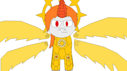 Size: 1152x648 | Tagged: safe, artist:jacksonhacker, oc, oc only, oc:edward blaze, angel, pony, unicorn, archangel, armor, ethereal wings, fantasy class, halo, knight, magic, ms paint, praise the sun, religion, solar empire, solo, spikes, sun, warrior