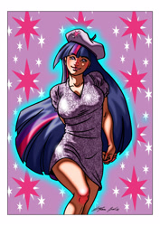 Size: 2480x3508 | Tagged: safe, artist:stefanogiudice, twilight sparkle, human, beret, breasts, cutie mark, female, headlight sparkle, humanized, solo