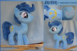 Size: 3872x2592 | Tagged: safe, artist:baraka1980, archer (character), scootablue, pony, arrow, high res, irl, photo, plushie, solo
