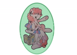 Size: 2100x1500 | Tagged: safe, artist:biskhuit, derpibooru import, pinkie pie, twilight sparkle, twilight sparkle (alicorn), alicorn, earth pony, pony, book, eyes closed, glasses, pointing, reading, sitting on person, sitting on pony, traditional art, wings