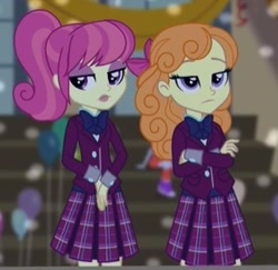 Size: 309x300 | Tagged: safe, screencap, cloudy kicks, diwata aino, orange sherbette, equestria girls, friendship games, balloon, clothes, cropped, crystal prep academy uniform, school uniform