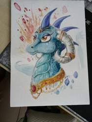 Size: 960x1280 | Tagged: safe, artist:donika-schovina, dragon lord ember, princess ember, dragon, beautiful, bust, jewelry, solo, traditional art