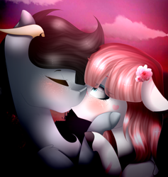 Size: 1190x1253 | Tagged: safe, artist:mauuwde, oc, oc only, blushing, eyes closed, female, kissing, male, solo, straight