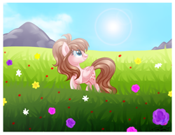 Size: 1024x791 | Tagged: safe, artist:iheartjapan789, oc, oc only, oc:white dreams, pegasus, pony, female, field, flower, mare, mountain, solo