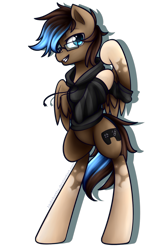 Size: 1024x1524 | Tagged: safe, artist:jadekettu, oc, oc only, oc:playthrough, pegasus, pony, clothes, commission, controller, flexing, glasses, hoodie, looking away, male, simple background, smiling, solo, stallion, standing, transparent background, wings