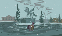 Size: 1280x747 | Tagged: safe, artist:agm, twilight sparkle, alicorn, pony, unicorn, snow, statue