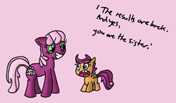 Size: 1660x967 | Tagged: safe, artist:quacksquared, cheerilee, scootaloo, maury povich, sisters