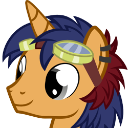 Size: 512x512 | Tagged: safe, artist:the smiling pony, oc, oc only, oc:electric spark, pony, unicorn, .svg available, bust, derpibooru badge, ear piercing, earring, goggles, jewelry, piercing, portrait, simple background, smiling, solo, svg, transparent background, vector