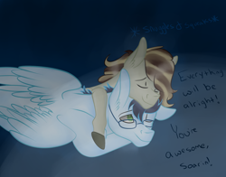 Size: 1662x1300 | Tagged: safe, artist:neonaarts, soarin', oc, oc:penumbra glow, pony, cute, text