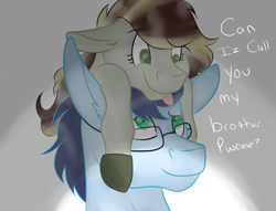 Size: 1700x1300 | Tagged: safe, artist:neonaarts, soarin', oc, oc:penumbra glow, pony, cute, glasses, text