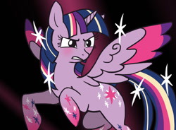 Size: 770x568 | Tagged: safe, artist:runebear, derpibooru exclusive, twilight sparkle, twilight sparkle (alicorn), alicorn, pony, flying, rainbow power, solo, sparkles