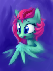 Size: 3000x4000 | Tagged: safe, artist:lilfunkman, oc, oc only, oc:eucalyptus, pegasus, pony, bust, looking at something, open mouth, portrait, solo, spread wings, surprised, wings