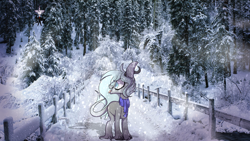 Size: 1920x1080 | Tagged: safe, artist:umiimou, oc, oc only, oc:notarive, augmented tail, clothes, forest, horns, irl, photo, ponies in real life, scarf, snow, solo, tongue out, tree, winter