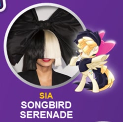 Size: 631x625 | Tagged: safe, songbird serenade, human, pony, my little pony: the movie, bipedal, irl, irl human, photo, sia (singer)