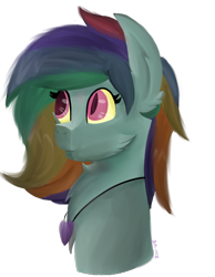 Size: 1003x1291 | Tagged: safe, artist:sprinkledashyt, oc, oc only, oc:whirlwind, pegasus, pony, bust, cheek fluff, ear fluff, jewelry, mood necklace, necklace, normal, painting, simple background, slit eyes, solo, transparent background