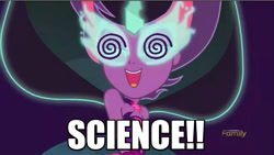 Size: 1070x603 | Tagged: safe, edit, edited screencap, screencap, midnight sparkle, sci-twi, twilight sparkle, equestria girls, friendship games, discovery family logo, dr. insano, image macro, meme, midnight sparkle's lines, science, solo, spoony, the spoony experiment