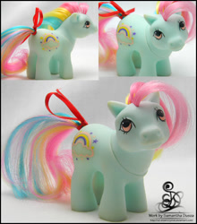 Size: 600x682 | Tagged: safe, artist:sd-dreamcrystal, pony, g1, baby, baby pony, baby sunribbon, bow, custom, irl, photo, solo, tail bow, toy