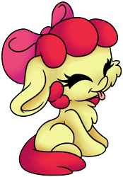 Size: 3196x4592 | Tagged: safe, artist:cutepencilcase, apple bloom, pony, adorabloom, chest fluff, cute, eyes closed, floppy ears, silly, silly pony, simple background, solo, tongue out, transparent background