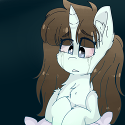 Size: 2000x2000 | Tagged: safe, artist:tokyone-chan, oc, oc only, pony, unicorn, chest fluff, crying, solo