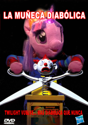 Size: 1017x1441 | Tagged: safe, edit, twilight sparkle, child's play, chucky, meme, parody, solo, spanish, toy, translated in the comments