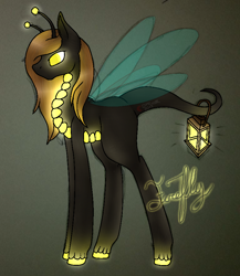 Size: 768x883 | Tagged: safe, artist:anxiouslilnerd, oc, oc only, oc:firefly, firefly pony, glow, insect wings, lantern, paint tool sai, semi-open species, traditional sketch