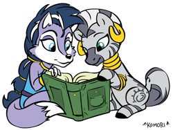 Size: 1024x768 | Tagged: safe, artist:chaoskomori, artist:wolfn85, zecora, zebra, book, crossover, lupe, reading, simple background, sitting, smiling, sonic the hedgehog (series), spellbook, transparent background