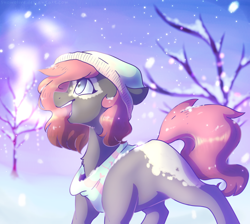 Size: 1024x916 | Tagged: safe, artist:snowolive, oc, oc only, earth pony, pony, clothes, female, hat, mare, scarf, snow, solo