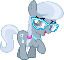 Size: 1280x1202 | Tagged: safe, artist:slasharu, silver spoon, earth pony, pony, cute, female, filly, glasses, jewelry, necklace, pearl necklace, raised hoof, silverbetes, simple background, solo, transparent background, vector