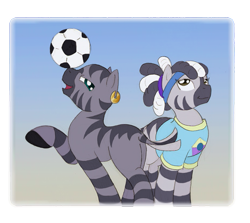 Size: 795x709 | Tagged: safe, artist:ravenpuff, oc, oc only, zebra, bandana, clothes, football, plot, raised hoof, roan rpg, shirt, simple background, transparent background, zebra oc