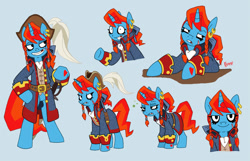 Size: 992x638 | Tagged: safe, artist:kiguren, oc, oc:waterfire, pony, clothes, female, mare, needs more saturation, pirate, reference sheet, solo