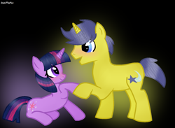 Size: 1267x929 | Tagged: safe, artist:domithefox, comet tail, twilight sparkle, cometlight, female, male, shipping, straight