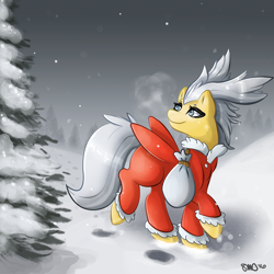 Size: 3000x3000 | Tagged: safe, artist:bean-sprouts, crossover, delibird, hoofprints, pokémon, ponified, snow, solo