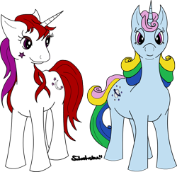 Size: 600x583 | Tagged: safe, artist:lelunae, moondancer (g1), moonstone, g1, duo, simple background, transparent background