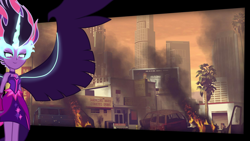 Size: 1920x1080 | Tagged: safe, artist:8ballgta3, artist:mixiepie, midnight sparkle, sci-twi, twilight sparkle, equestria girls, city, clothes, destruction, female, fire, grand theft auto, loading screen, solo