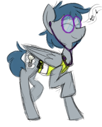 Size: 1554x1932 | Tagged: safe, artist:roseyicywolf, oc, oc only, oc:bright idea, pegasus, pony, earbuds, glasses, simple background, solo, transparent background