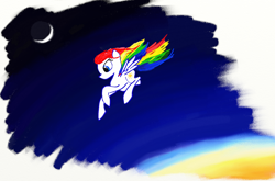 Size: 1212x800 | Tagged: safe, artist:syncallio, starshine, g1, flying, moon, solo