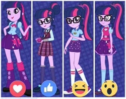 Size: 480x374 | Tagged: safe, sci-twi, twilight sparkle, equestria girls, clothes, comparison, crystal prep academy uniform, emoji, facebook, facebook like, facebook reactions, magic capture device, outfit, school uniform, shoes, skirt, sneakers, twolight, 👍