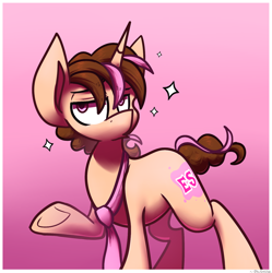 Size: 1024x1028 | Tagged: safe, artist:crownedspade, oc, oc only, oc:think pink, pony, unicorn, male, necktie, simple background, solo, sparkles, stallion