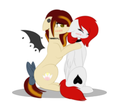 Size: 3000x2520 | Tagged: safe, artist:little-sketches, oc, oc only, bat pony, pegasus, pony, bow, ear bite, eye clipping through hair, female, floppy ears, high res, mare, simple background, sitting, tail bow, transparent background