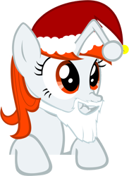 Size: 754x1029 | Tagged: safe, artist:anarchemitis, artist:pyrobob, artist:theshadowstone, edit, oc, oc only, oc:karma, unicorn, beard, facial hair, female, hat, mare, reddit, santa beard, santa hat, scrunchy face, simple background, solo, transparent background, vector